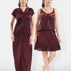 Be You Shoulder Straps Satin Night Suit With Robe