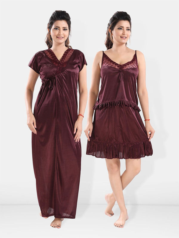 Be You Shoulder Straps Satin Night Suit With Robe