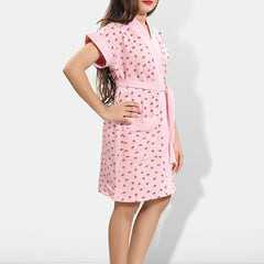 Be You Pink Conversational Cotton Drawstring Knee Length Bath Robe