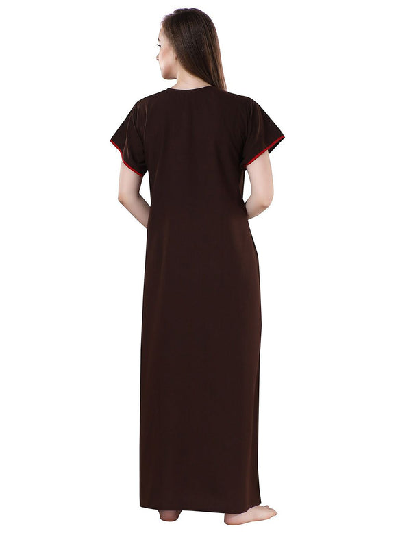 Be You Brown Embroidered Maxi Nightdress
