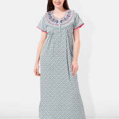 Be You Floral Printed Embroidered Maxi Nightdress