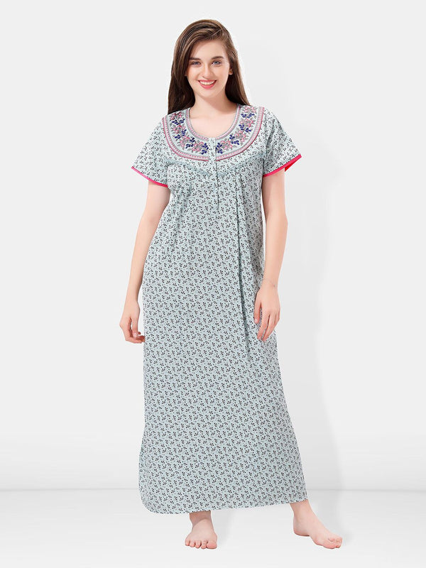 Be You Floral Printed Embroidered Maxi Nightdress