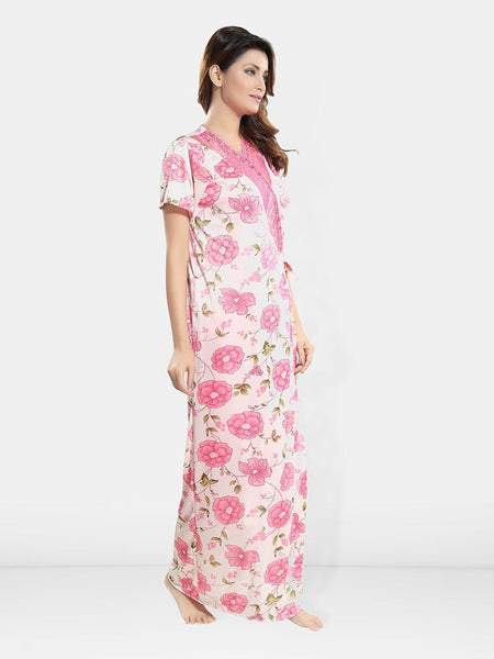 Be You Set Of 5 Self Design Shoulder Strap Satin Maxi Nightdress