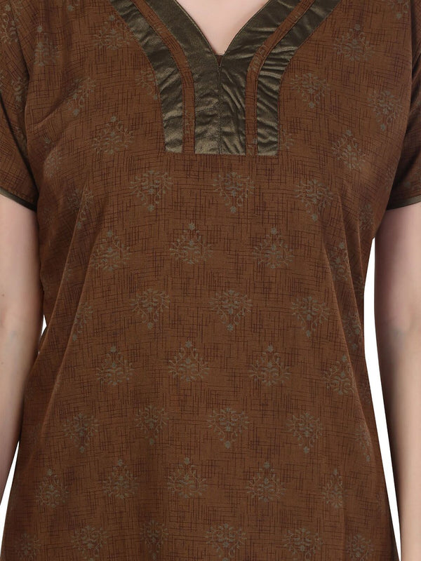 Be You Brown Printed Maxi Nightdress