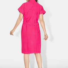 Be You Pink Solid Cotton Drawstring Knee Length Bath Robe-L/XL