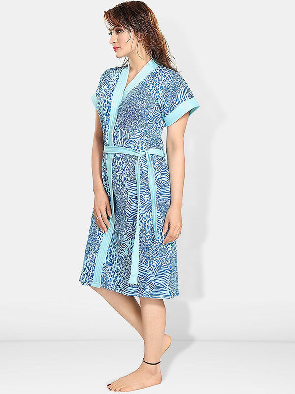 Be You Women Printed Cotton Anti-bacterial Super Soft Bath Robe With Belt