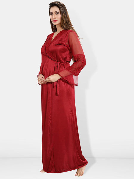 Be You Shoulder Straps Satin Maxi Nightdress With Robe