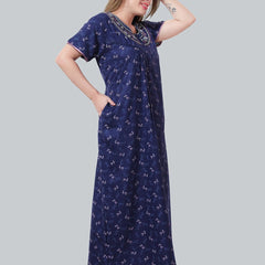 Be You Navy Blue Embroidered Maxi Nightdress
