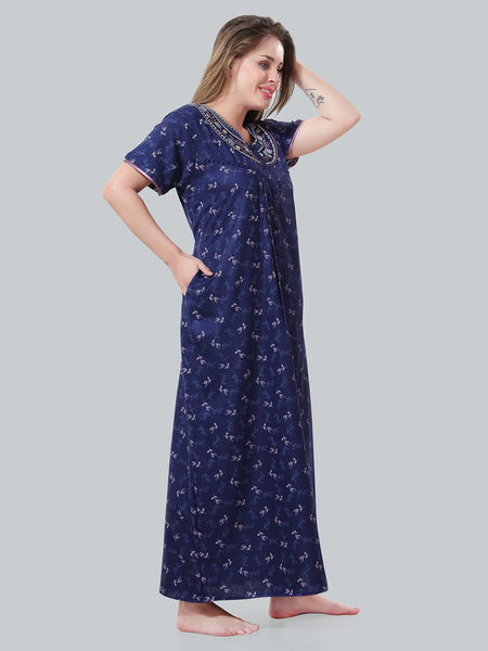 Be You Navy Blue Embroidered Maxi Nightdress
