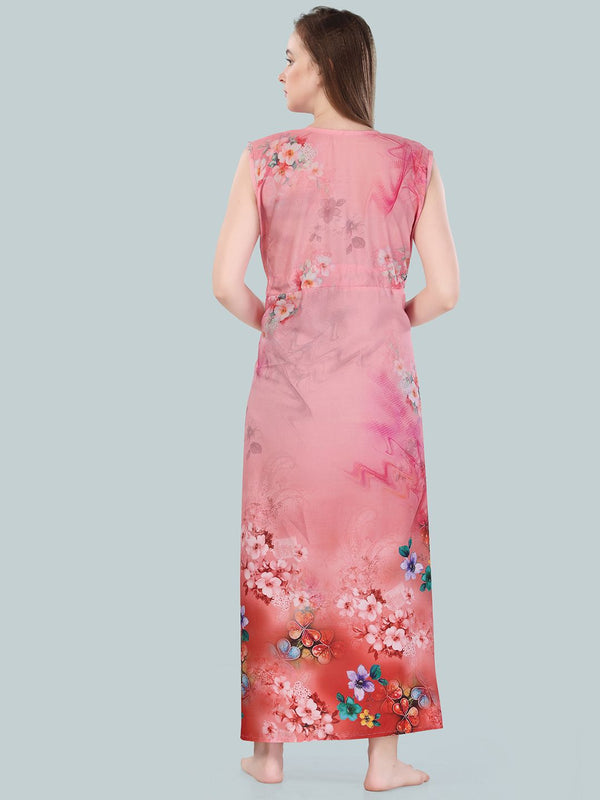 Be You Peach-Coloured Printed Maxi Nightdress