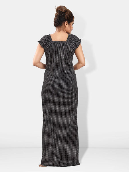 Be You Polka Dots Printed Square Neck Satin Maxi Nightdress