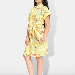 Be You Letter Print Yellow Typography Cotton Drawstring Knee Length Bath Robe