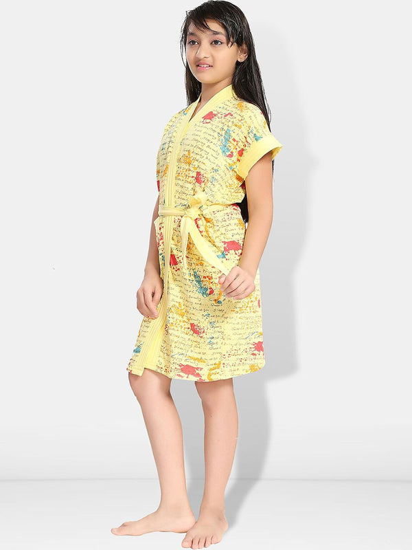 Be You Letter Print Yellow Typography Cotton Drawstring Knee Length Bath Robe