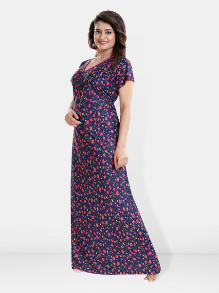 Be You Floral Printed V-Neck Satin Maternity Maxi Nightdress