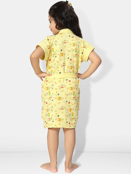 Be You Yellow Conversational Cotton Drawstring Knee Length Bath Robe