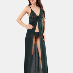 Be You Net Self Design Baby Doll Dress With Thong