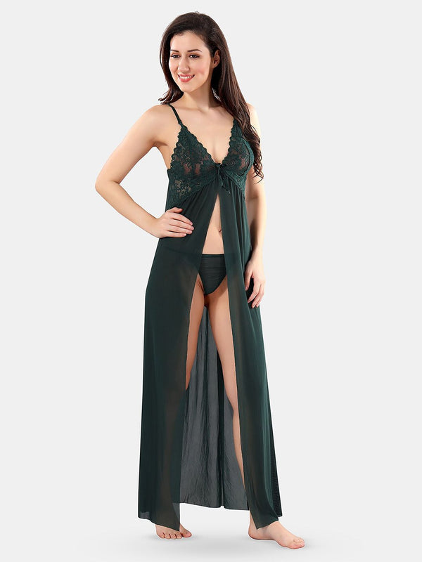 Be You Net Self Design Baby Doll Dress With Thong