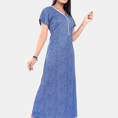 Be You Women Printed Satin Short Sleeves Maxi Nightdress