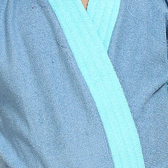 Be You Two-Tone Blue Solid Cotton Drawstring Knee Length Bath Robe
