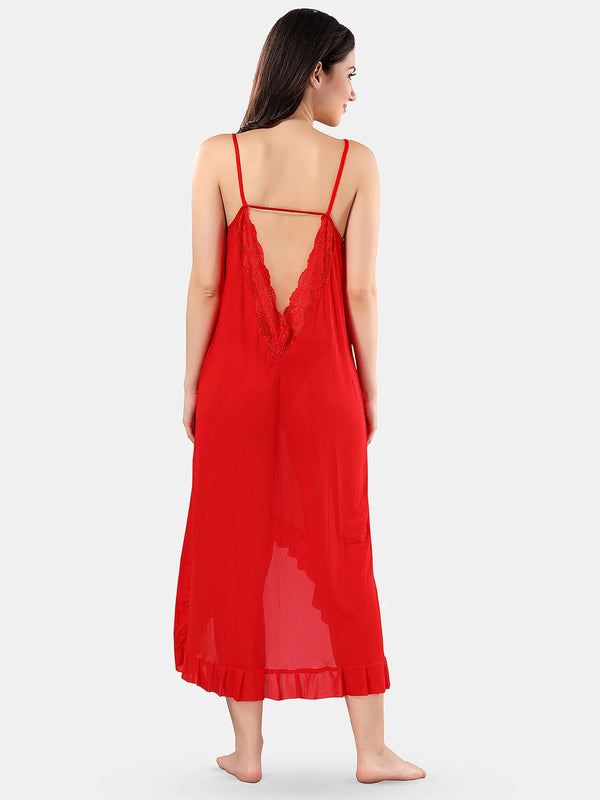 Be You Net Self Design Baby Doll High-Low Dress With Thong