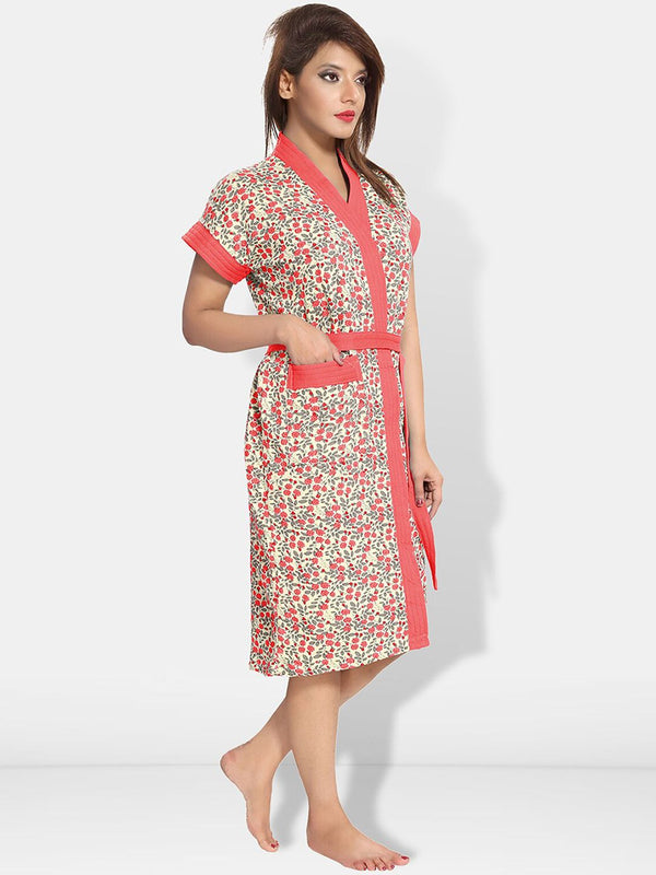 Be You Women Printed Cotton Anti-bacterial Super Soft Bath Robe With Belt