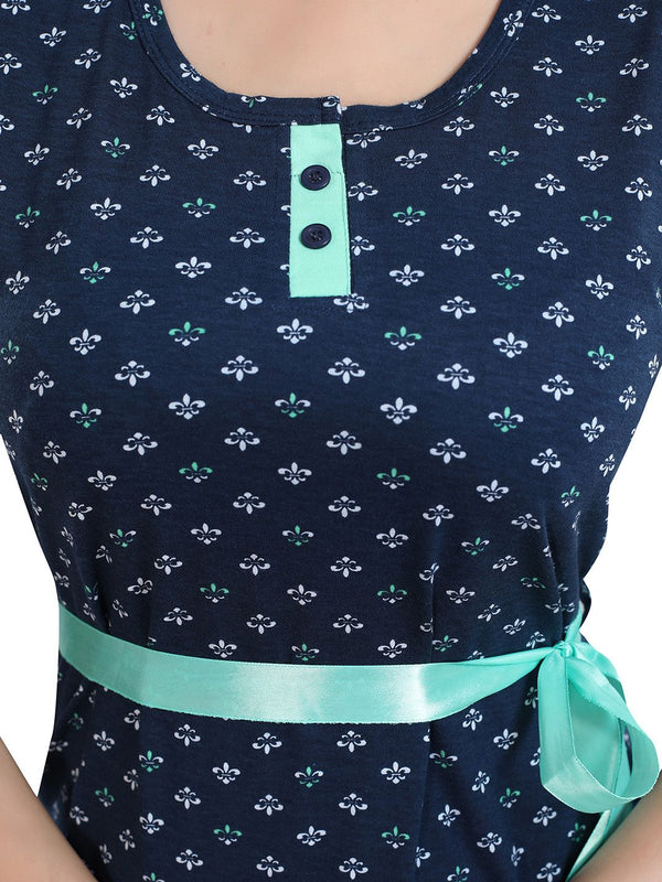 Be You Navy Blue Printed Nightdress