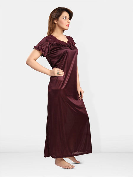 Be You V-Neck Short Sleeves Satin Maxi Regular Nightdress