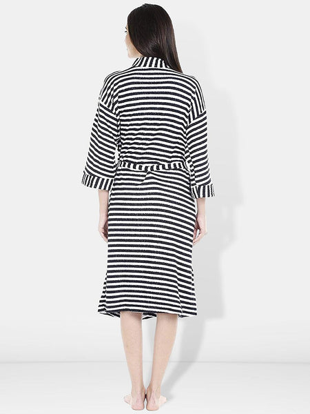 Be You Women Striped Cotton Anti-bacterial Super Soft Bath Robe With Belt
