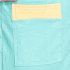 Be You Two-Tone Blue Solid Cotton Drawstring Knee Length Bath Robe
