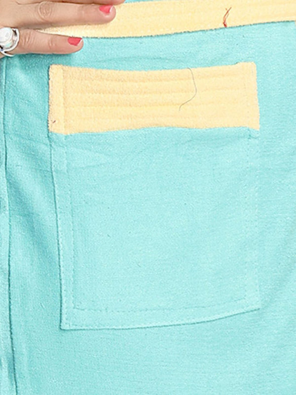 Be You Two-Tone Blue Solid Cotton Drawstring Knee Length Bath Robe