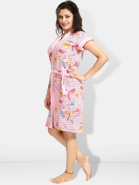 Be You Women Printed Cotton Anti-bacterial Super Soft Bath Robe With Belt