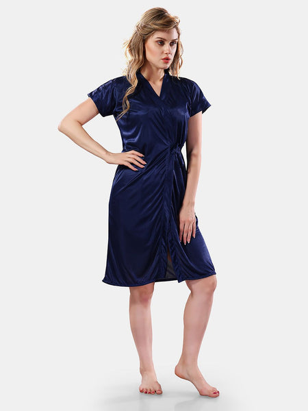 Be You Solid Lace Details Satin Nighty with Robe