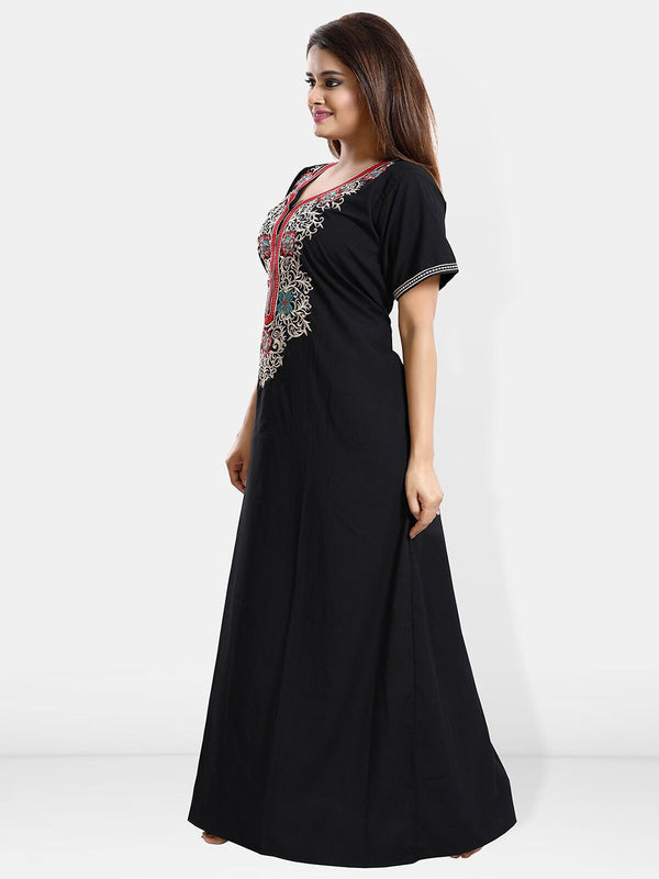 Be You Ethnic Motifs Embroidered Maxi Nightdress