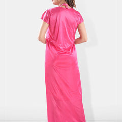 Be You Shoulder Strap Neck Satin Night Suit With Robe