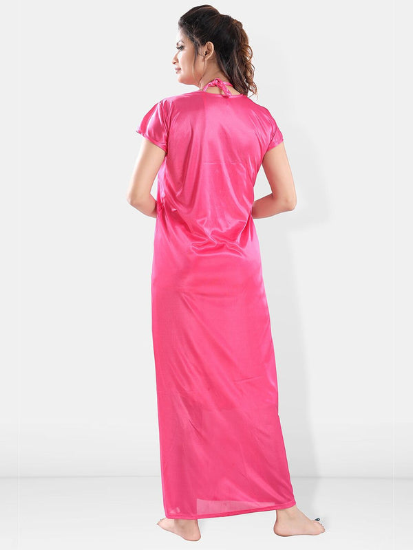 Be You Shoulder Strap Neck Satin Night Suit With Robe