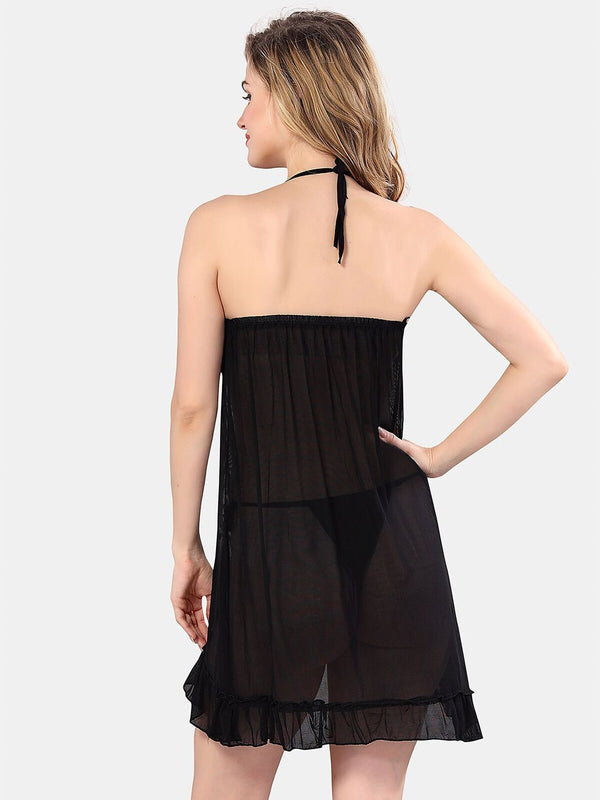Be You Halter Neck Net Baby Doll With Briefs