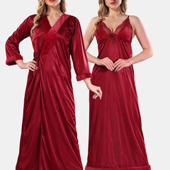 Be You Floral Lace Satin Night Dress With Robe
