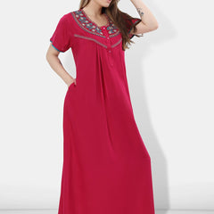 Be You Women Pink Embroidered Maxi Nightdress