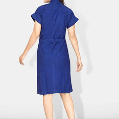 Be You Blue Solid Cotton Drawstring Knee Length Bath Robe-L/XL