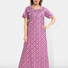 Be You Polka Dots Printed Round Neck Pure Cotton Maxi Nightdress
