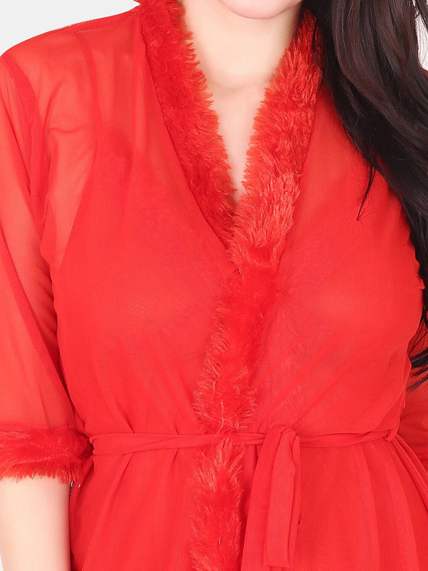 Be You Shoulder Straps Net Nightdress With Robe