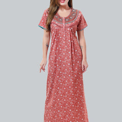 Be You Peach-Coloured Embroidered Maxi Nightdress