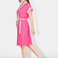 Be You Pink Solid Cotton Drawstring Knee Length Bath Robe-L/XL