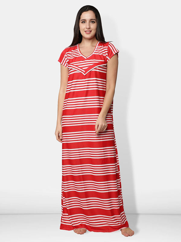 Be You Women Red Printed Maxi Nightdress Nursing / Feeding Gown