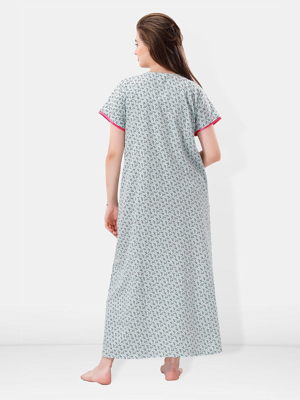 Be You Floral Printed Embroidered Maxi Nightdress