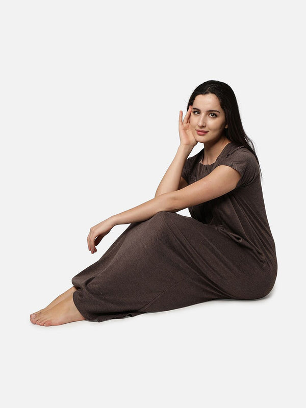 Be You Brown Printed Maxi Nightdress