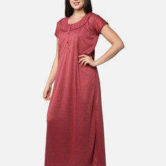 Be You Women Maroon Printed Maxi Maternity Nightdress