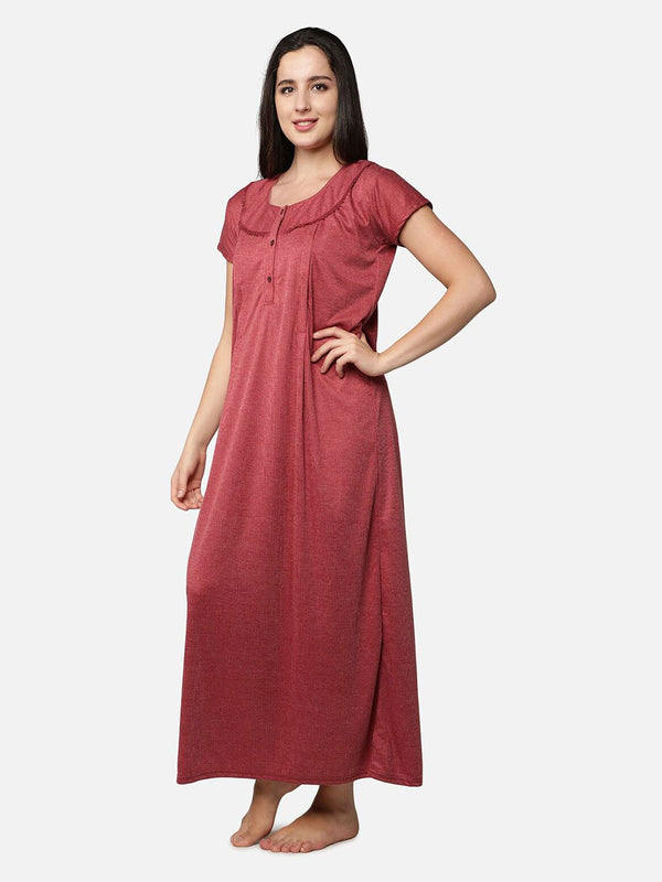 Be You Women Maroon Printed Maxi Maternity Nightdress