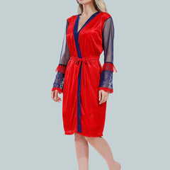 Be You Solid Lace Details Satin Nighty with Robe