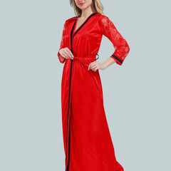 Be You Solid Lace Details Satin Nighty with Robe